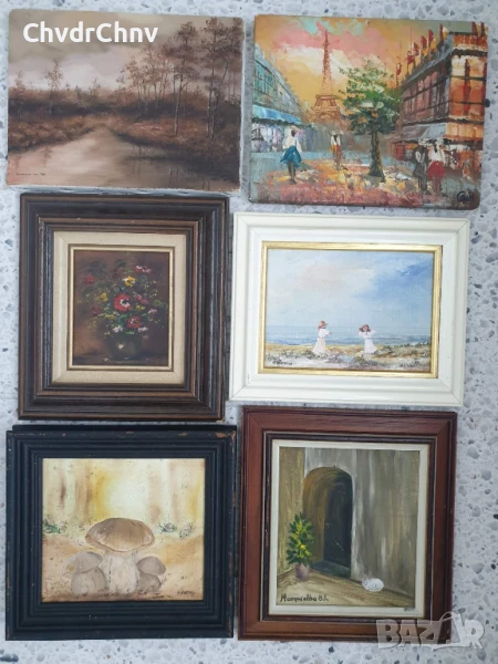 5бр авторски малки картини масло върху платно/дървени рамки 23-24-25см, снимка 1