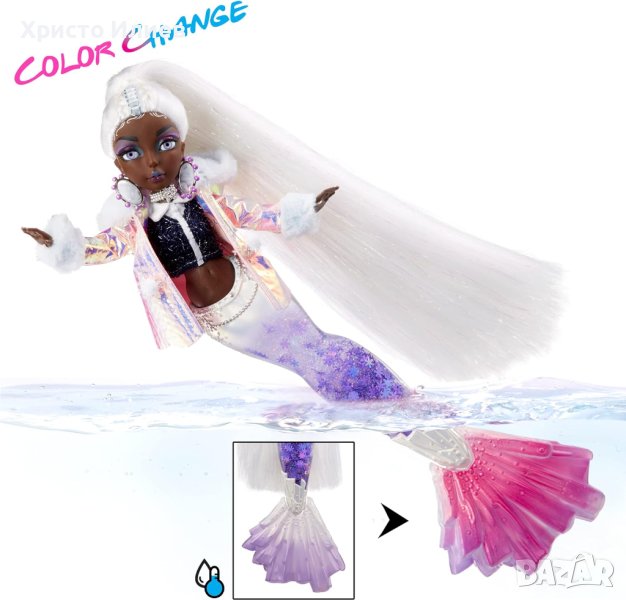 Кукла Русалка Mermaze Mermaidz Crystabella Опашкaта си променя цвета Кукла Барби 34 см, снимка 1