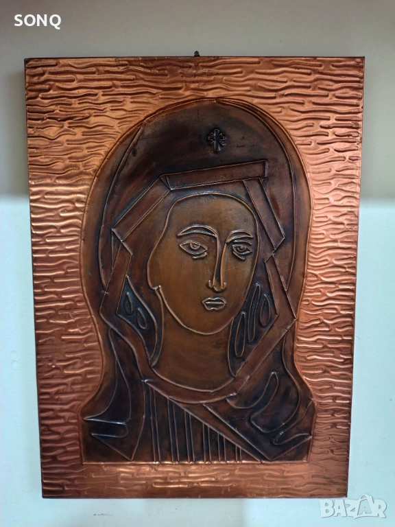 Старо Медно Пано Икона-Света Богородица, снимка 1