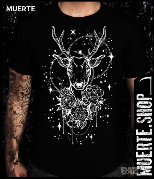 Черна тениска с щампа NIGHT DEER, снимка 1