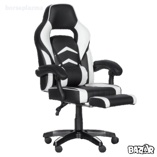 Геймърски стол Carmen 6198 с подвижна опора за крака - Черен/Бял, снимка 1