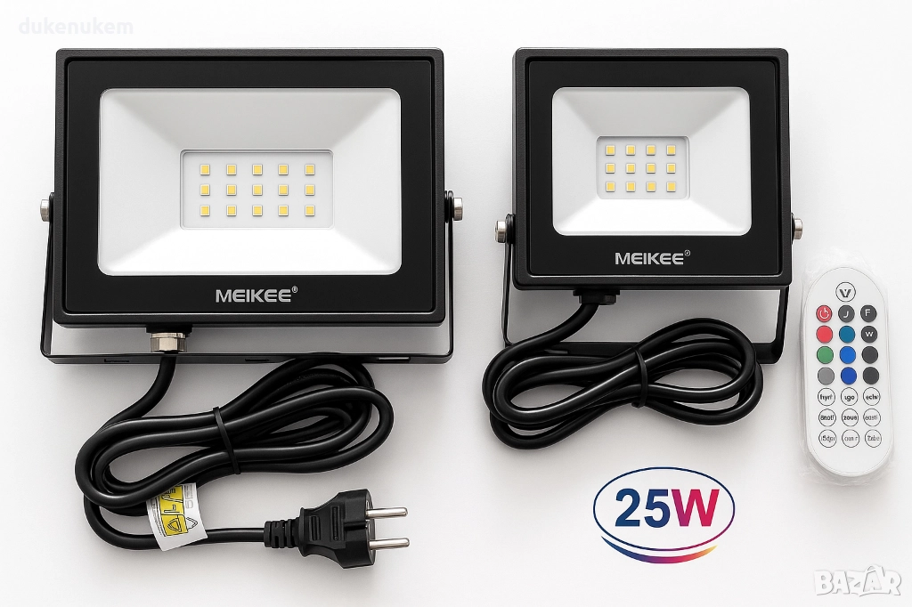 RGB прожектори 25W с дистанционно, 10 цвята, IP66, 2 бр, снимка 1