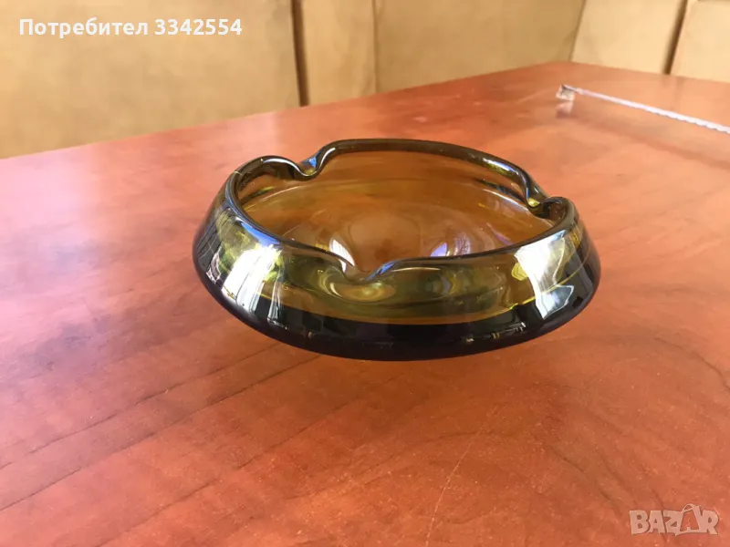 ПЕПЕЛНИК СТЪКЛО ДЕБЕЛО, РЕЛЕФНО МАСИВЕН ОТ СОЦА, снимка 1