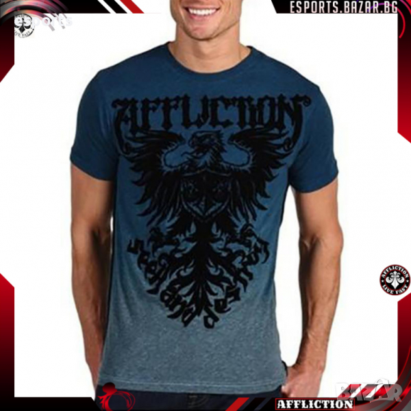 Мъжка тениска Affliction Employ Seek & Destroy Blue синя S Small, снимка 1