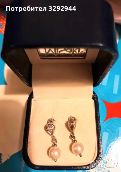 Сребърни обеци със синтетични перли Misaki, снимка 1