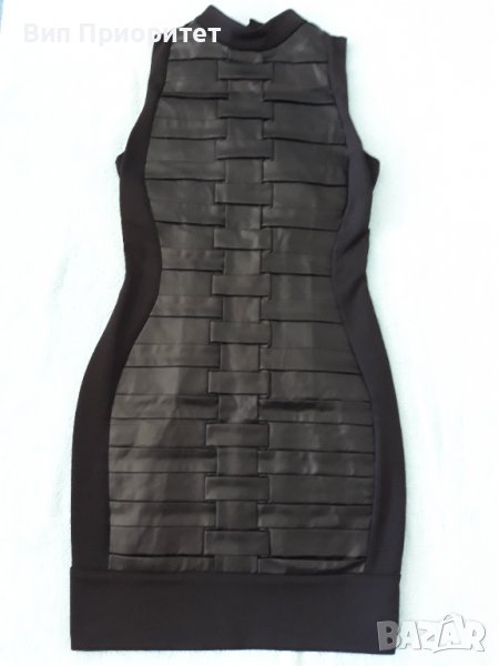 Много ефектна маркова черна рокля ЕКСПЛОЗИЯ-кожа и стегнато трико,елегантна, изкл.впечатляваща , снимка 1