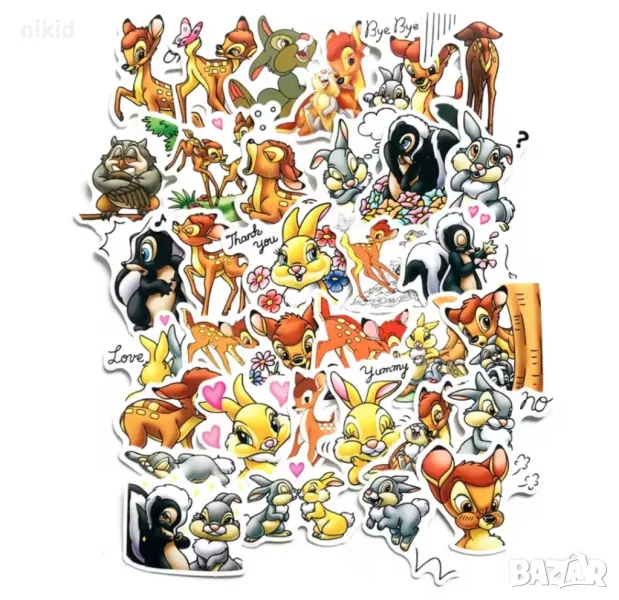 34 бр Бамби самозалепващи лепенки стикери за украса декор картонена торта ръчна изработка подарък, снимка 1