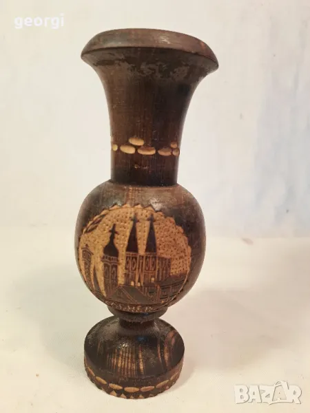 дървена ваза с дърворезба 25/4, снимка 1