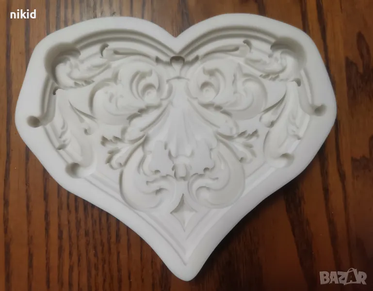 Грамадно сърце орнамент силиконов молд форма фондан шоколад гипс декор, снимка 1