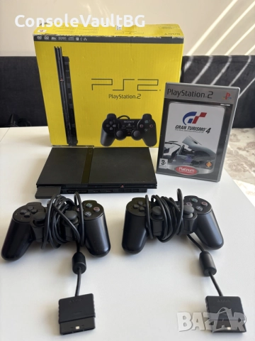 PlayStation 2 Slim SCPH-77004 с кутия, 2 джойстика и GT4