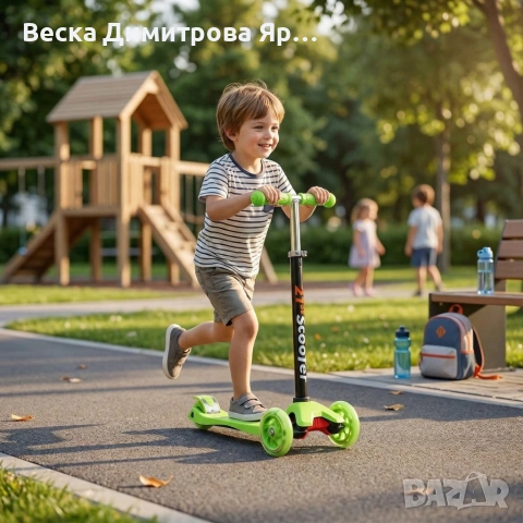 Детска сгъваема тротинетка 21st Scooter със светещи силиконови колела, Зелена, снимка 3 - Детски велосипеди, триколки и коли - 54013815