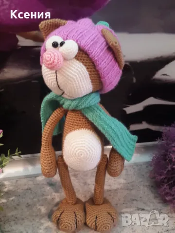 Подаръци за Св. Валентин. Плетена играчка Котка /Марсик/, Ръчно изработена, снимка 15 - Плюшени играчки - 48055111