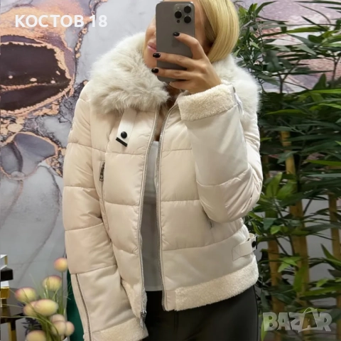 Дамско пухено палто 4265 цвят черен, екрю, снимка 4 - Якета - 52500528