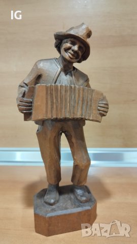 Стара дървена фигура, музикант с акордеон, 29 см., снимка 3 - Други ценни предмети - 40295303