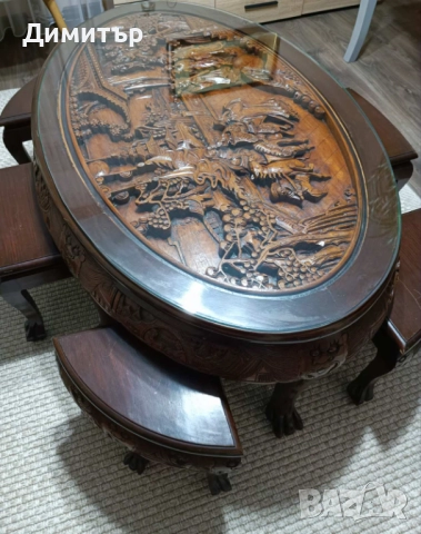 Антикварна японска маса с 6 стола от черешово дърво , снимка 6 - Маси - 52344134