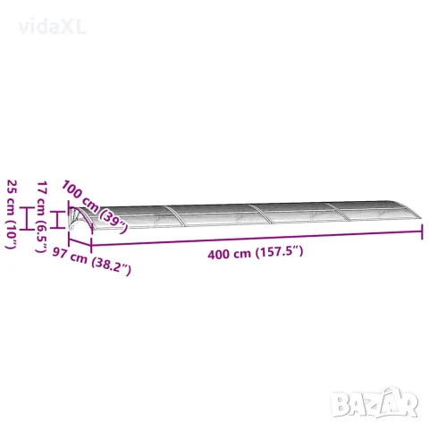 vidaXL Сенник за врата, черен, 400x100 см, поликарбонат, снимка 7 - Врати за баня - 56146231