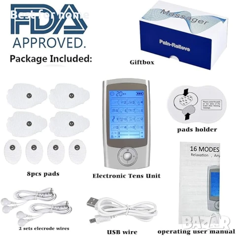  Tens EMS масажор за облекчаване на болка, електрическа мускулна стимулаци с 16 тренировъчни програм, снимка 7 - Масажори - 51040661