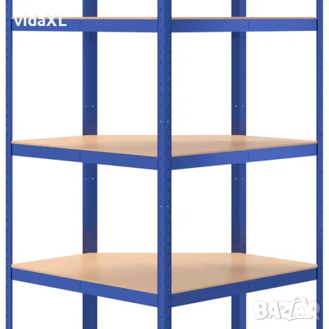 vidaXL Ъглов стелаж с 5 рафта, синьо, стомана и инженерно дърво, снимка 7 - Стелажи и щандове - 56146179