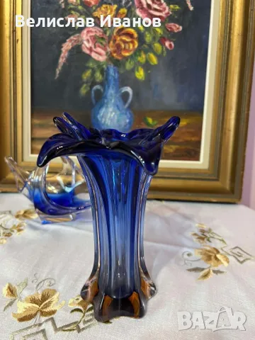 Стъклена ваза от Италия. Изключително красива . Перфектно състояние., снимка 6 - Вази - 49183089