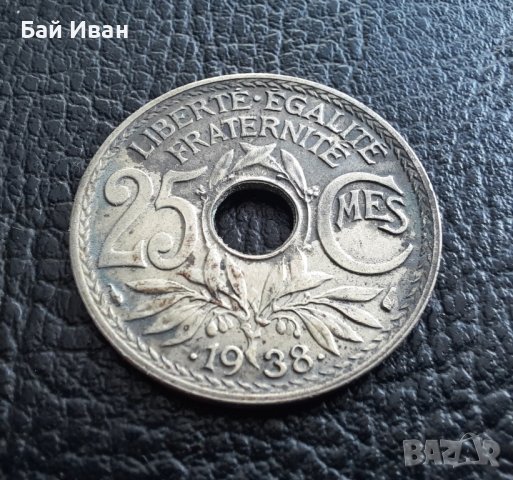 Стара монета 25 сантима 1938 г. Франция-красива !, снимка 3 - Нумизматика и бонистика - 42219984