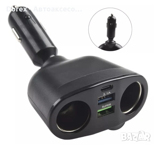Зарядно разклонител за запалка 2-ка с 2 USB и волтметър, снимка 3 - Аксесоари и консумативи - 54135385