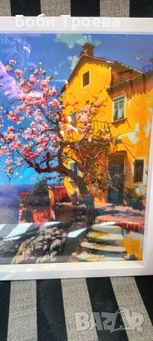 Ярка средиземноморска пейзажна картина върху платно,