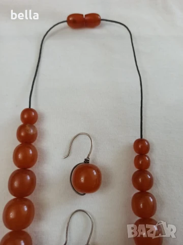 Стар руски  кехлибарен гердан с  кръгли,плътни зърна и обеци кехлибар и сребро ,50 грама, снимка 11 - Антикварни и старинни предмети - 50448762