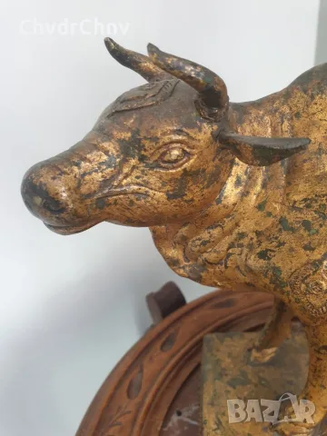 Shiva on Nandi 43см-4кг/стара азиатска/индийска бронзова фигура бог Шива язди бикът Нанди, снимка 12 - Статуетки - 56020322