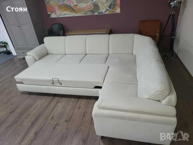 Светло кремав ъглов диван от плат с функция сън и чекмедже КS4815, снимка 6 - Дивани и мека мебел - 44245239