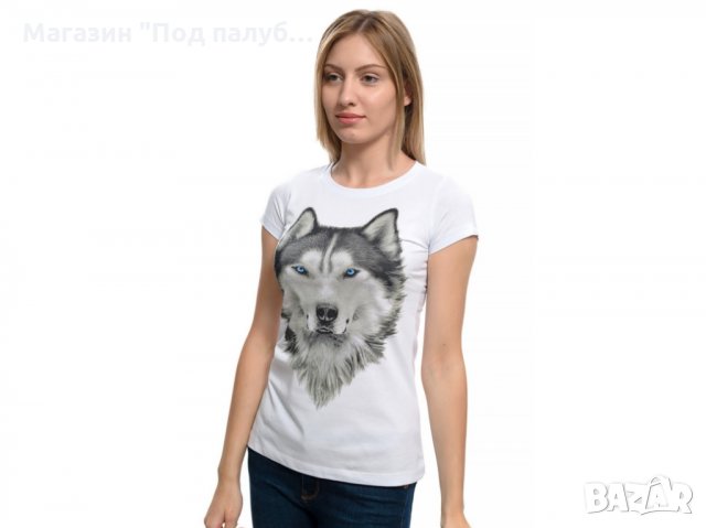 Нова дамска тениска с дигитален печат Хъски със сини очи, снимка 13 - Тениски - 29964751