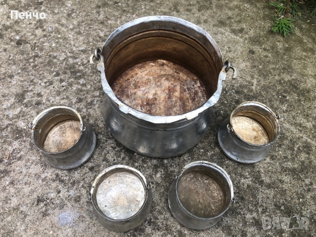 комплект автентични медни котлета /бакърчета, менчета/, снимка 4 - Антикварни и старинни предмети - 51690360