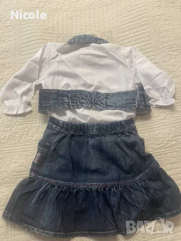 Дънков комплект, елек, поличка и бяла ризка, снимка 5 - Комплекти за бебе - 47988286