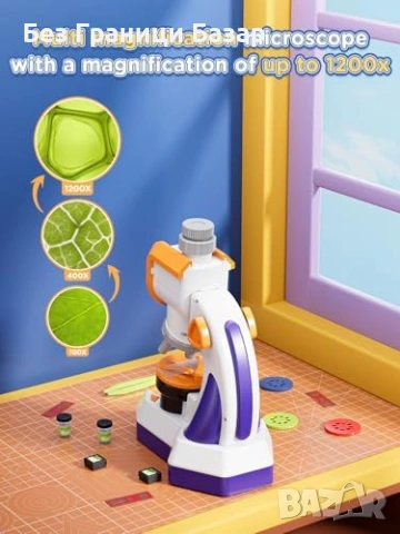 Нова играчка Детски STEM микроскоп с проектор 100X 400X 1200X комплект, снимка 4 - Образователни игри - 54045746