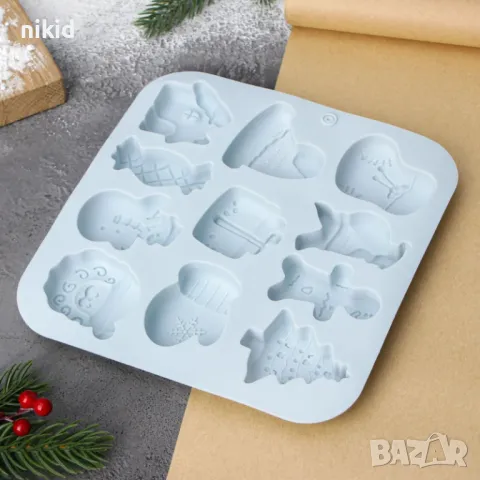 11 коледни Коледен елха ръкавица човече къща снежен дядо силиконов молд форма фондан шоколад гипс , снимка 3 - Форми - 47890498