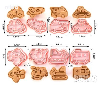 8 бр транспортни средства пластмасови разглобяеми резци форми фондан тесто бисквитки резец форма, снимка 3 - Форми - 38235691