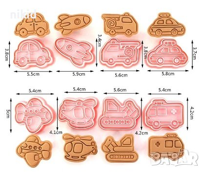 8 бр транспортни средства пластмасови разглобяеми резци форми фондан тесто бисквитки резец форма, снимка 3 - Форми - 38235691
