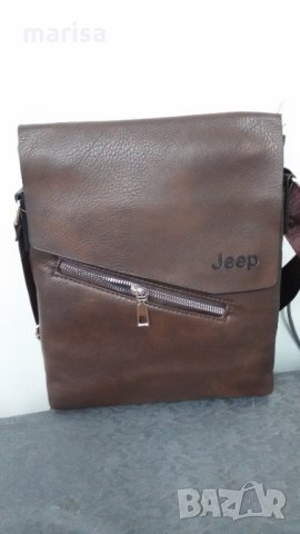 Мъжка чанта за рамо Jeep, кафява, с капак и регулируема презрамка -2020