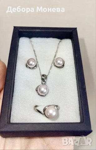 Сребърен комплект с розови перли / модел SWAROVSKI 