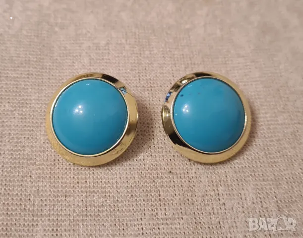Винтидж обеци с щипки, тюркоазен цвят