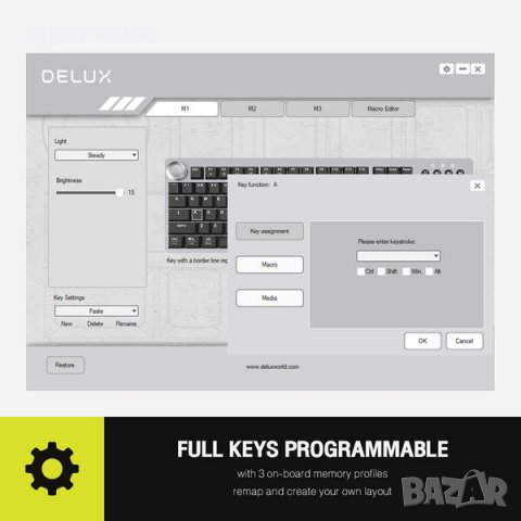 Клавиатура USB Механична Delux KS100U US Layout Outemu RED short switch с бяла подсветка, снимка 3 - Клавиатури и мишки - 39064788