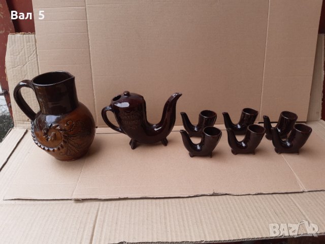 Стар керамичен сервиз за ракия и кана , керамика, снимка 2 - Антикварни и старинни предмети - 42640547