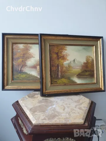 38x33см/2бр стари картини масло върху платно/пейзажи/картина в дървена рамка