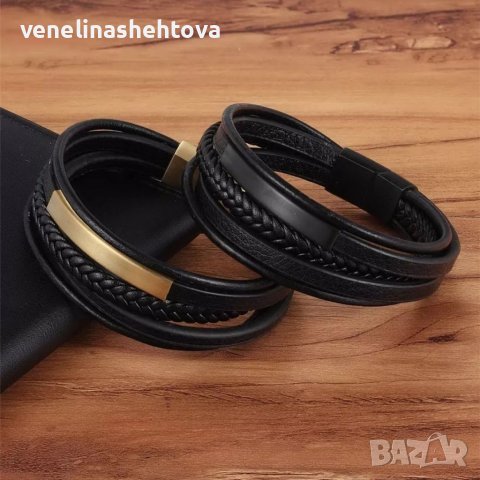 Луксозни мъжки гривни от естествена кожа Магнитно закопчаване , снимка 2 - Гривни - 37406015