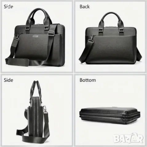 Луксозна кожена бизнес чанта (куфарче за лаптоп 15”) Черна естествена кожа!, снимка 3 - Чанти - 49281911