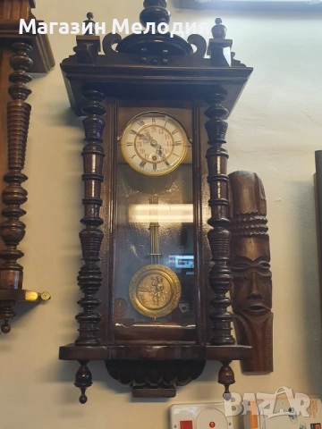 Стенен часовник. Франция 1900г. Много рядък, не е серийно производство. Цветен порцеланов циферблат., снимка 6 - Антикварни и старинни предмети - 51766079