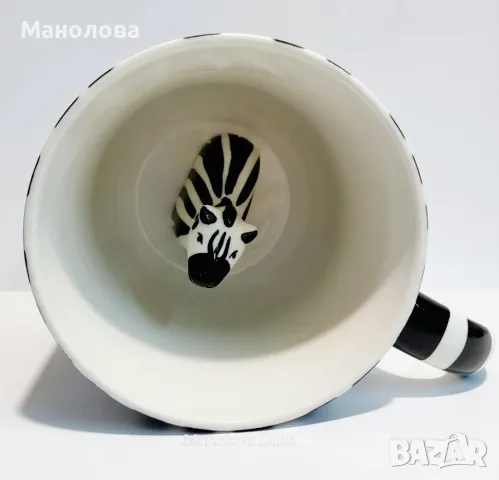 Порцеланова ръчно рисувана чаша Zebra., снимка 4 - Чаши - 48341493