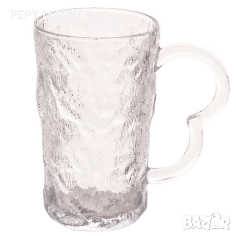 Чаша за студени напитки с дръжка Стъклена дебелостенна чаша за уиски, водка, вода, сок и други разли, снимка 1