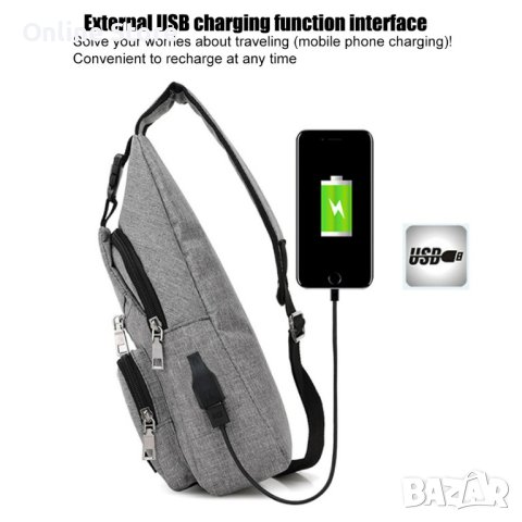 Удобна многофункционална чанта/раница през рамо с USB - BAG105, снимка 5 - Чанти - 42614641