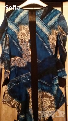 Блузон Лорена дълъг с дънков принт/Плетиво Бял комплект:миди пола с къса блуза, снимка 6 - Блузи с дълъг ръкав и пуловери - 34243505