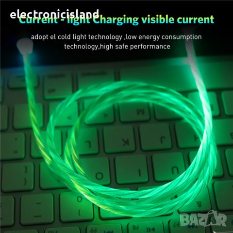 Магнитен светещ LED USB кабел Type-C micro USB Lighting за зареждане на смарт телефон, снимка 5 - USB кабели - 39770640